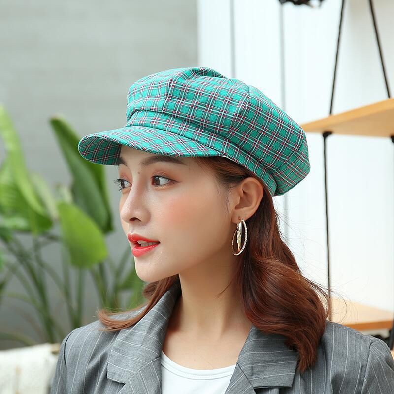 Topi Baret wanita Motif Kotak-kotak Gaya Jepang korea style