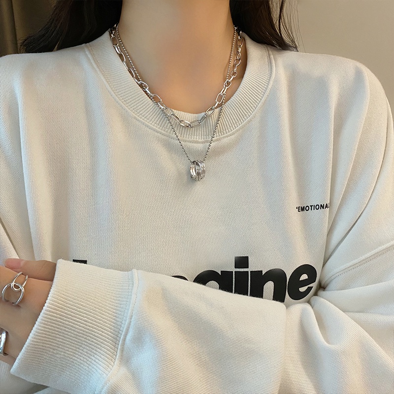 Kalung Rantai Double Layer Bahan Metal Gaya Hip Hop