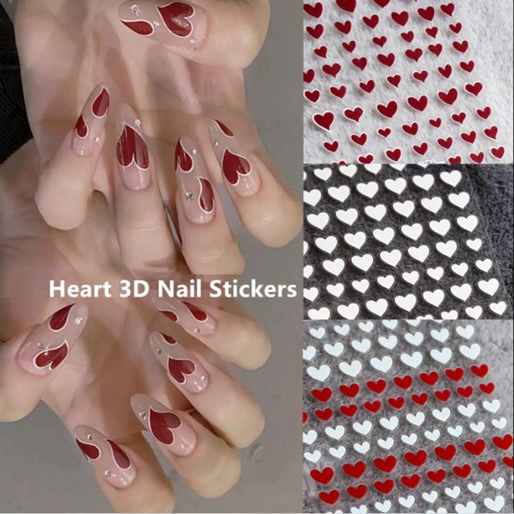 AUGUSTINA Stiker Kuku Ukiran Agustina 5D 1PC Ultra Tipis Tidak Luntur Decals Wine Red Heart Nail Sticker