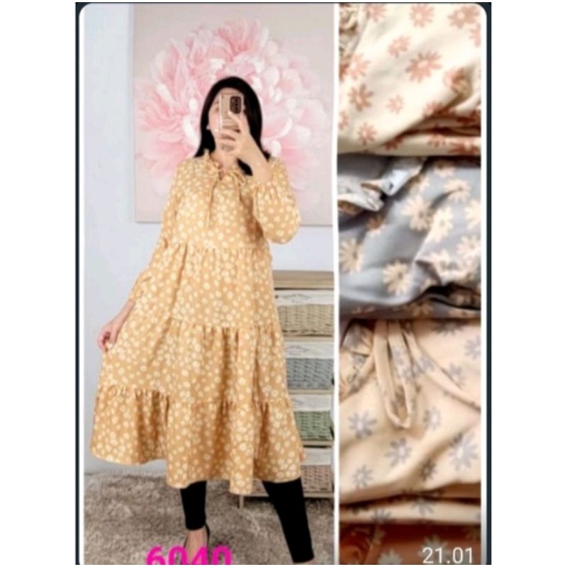 MIDI DRESS / LONG TUNIK  BUNGA MOTIF DAISY By mikka UPTOFEMALE FASHION