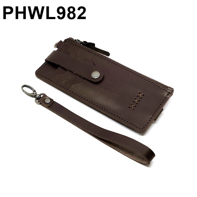 Dompet wanita pria kartu banyak dengan hand strap warna coklat PHWL982