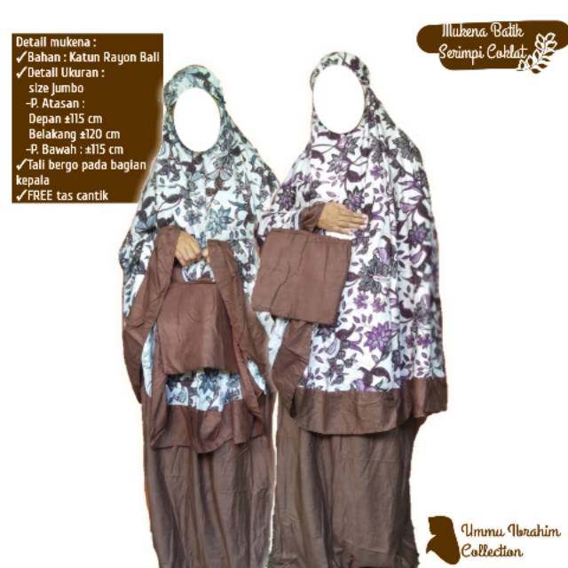 MUKENA RAYON BALI DEWASA - MUKENA RAYON BALI JUMBO - MUKENA BATIK SERIMPI COKLAT