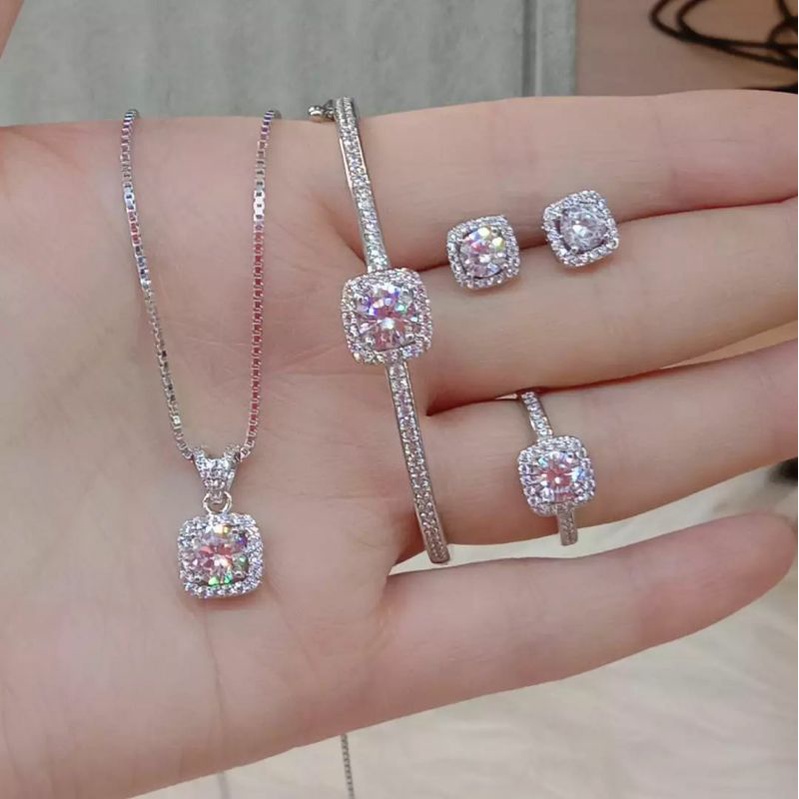 Satu Set Perhiasan Titanium, MEWAH &amp; ELEGAN, Kalung, Anting, Cincin, Gelang Wanita Anti Karat, Anti Alergi, Tahan lama, JAMIN 100% Kualitasnya, JAMIN REAL PIC, COD Gratis Ongkir, Set Aksesoris Wanita isi 4