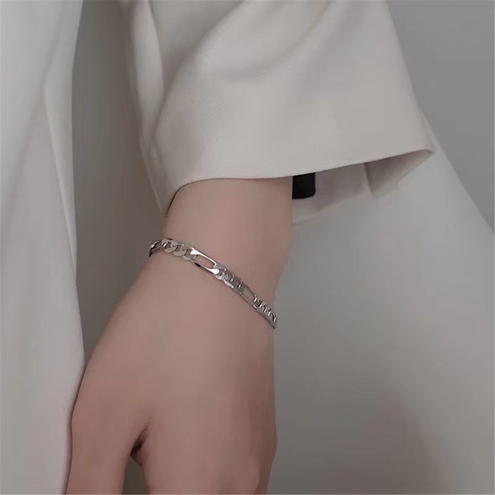 1pc Gelang Rantai Adjustable Warna Silver Gaya Korea Untuk Pria Dan Wanita