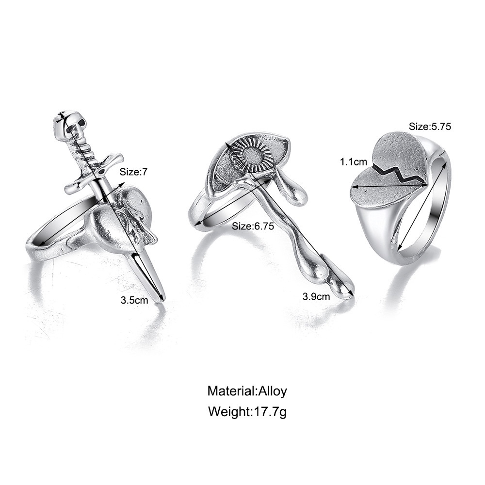 【COD Tangding】3pcs / set Cincin Bentuk Mata Hati Untuk Wanita