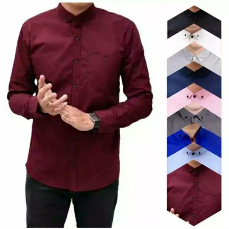 Kemeja Pria Polos Fashion Maikel LD100 PJ70 Allsize M L XL