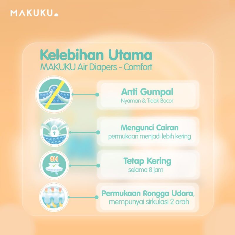 Makuku Air Diapers Popok Tipis dan Anti Gatal ukuran S, M, L dan XL