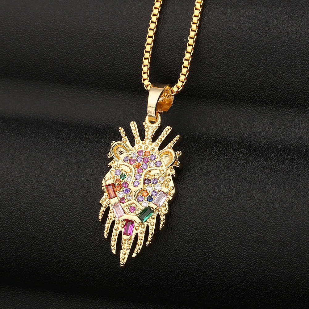 Ornamen Eropa hip hop trendi pria kepribadian pria kalung lion's head mikro bertatahkan zircon liont