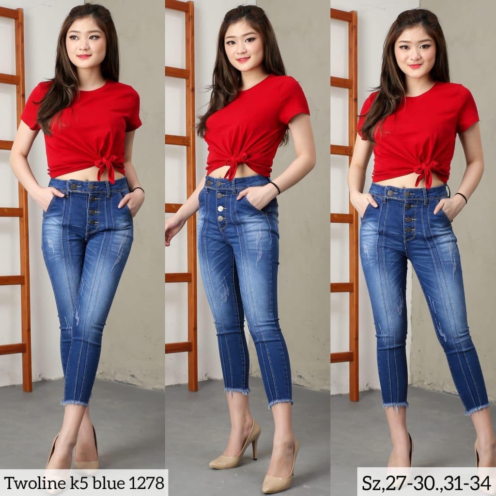 BERNICE CELANA JEANS WANITA 7/9 KANCING 5 // NAGITA SLIT BUTTON FRONT LINE - KF