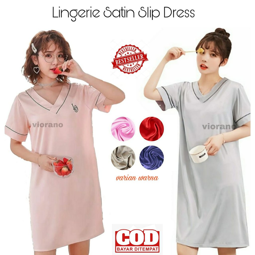 Baju Tidur Wanita Classy Dress Satin Sexy Baju Rumahan Mini Dress Santai Bahan Silk Satin Seksi