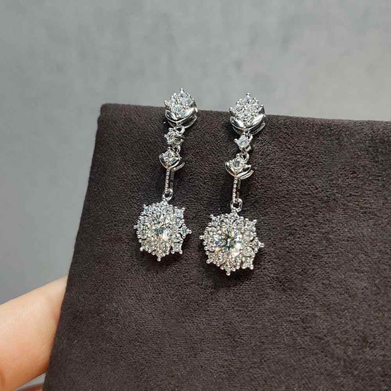 Anting Tusuk Gantung Wanita Warna Silver Hias CZ High Quality Untuk Pernikahan