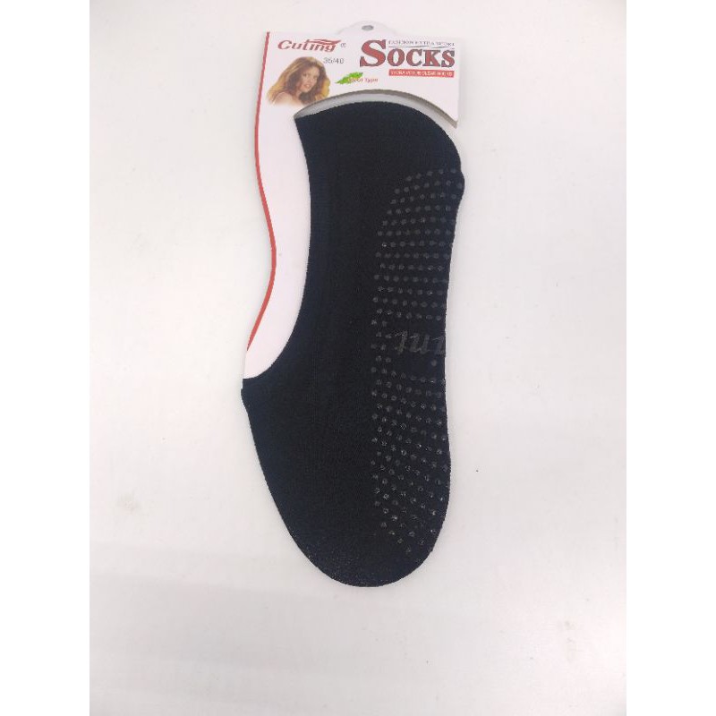 kaos kaki pendek Balet telapak Hidden socks wanita dewasa anti slip kaos kaki invisible warna warni murah terlaris-Hitam