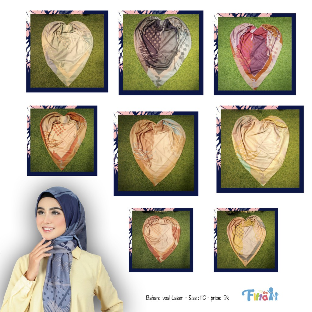 Jilbab Segi Empat Katun Lasercut Motif