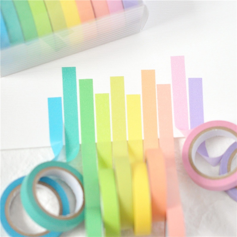 10 Rol Tape / Selotip Washi Warna Pelangi