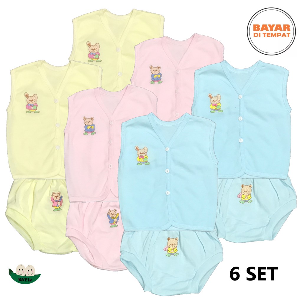 BAYIe - 6 SET Setelan Baju Bayi Buntung + Celana Segitiga Warna LILY PREMIUM Bahan TC tebal 0-3 bln