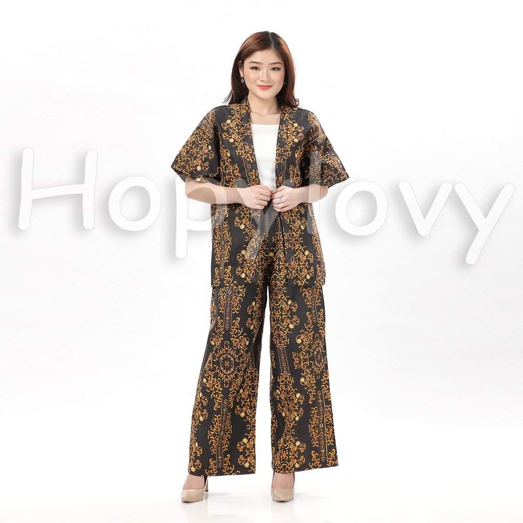 HOPYLOVY - Outer Setelan Wanita Motif Batik Bahan Katun Jepang Nilam