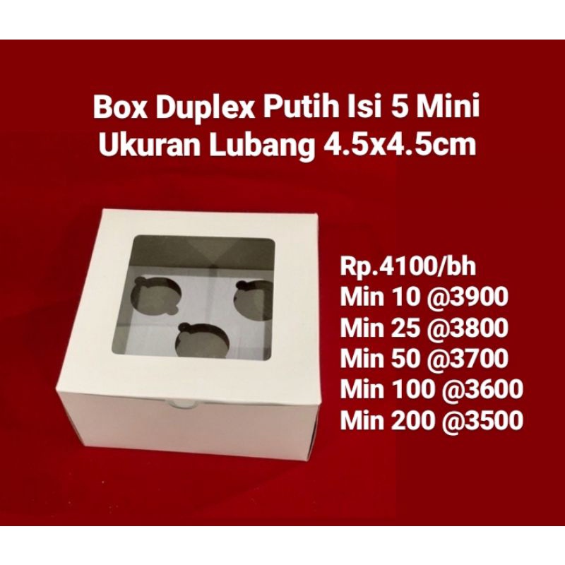 

Box duplex putih isi 5 mini lubang 4,5cm