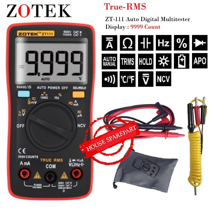 Zotek ZT111 9999 Counts Range Digital Multimeter AC/DC Voltage Current Tester + Temperature and NCV