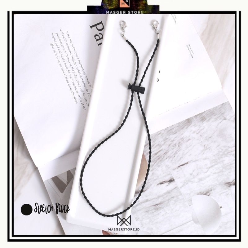 Kalung Masker Hijab 2in1 Strap Masker Elastis Stretchy Tali masker Kalung Strap Mask Hijab Strap Mask Premium-Stretch Black