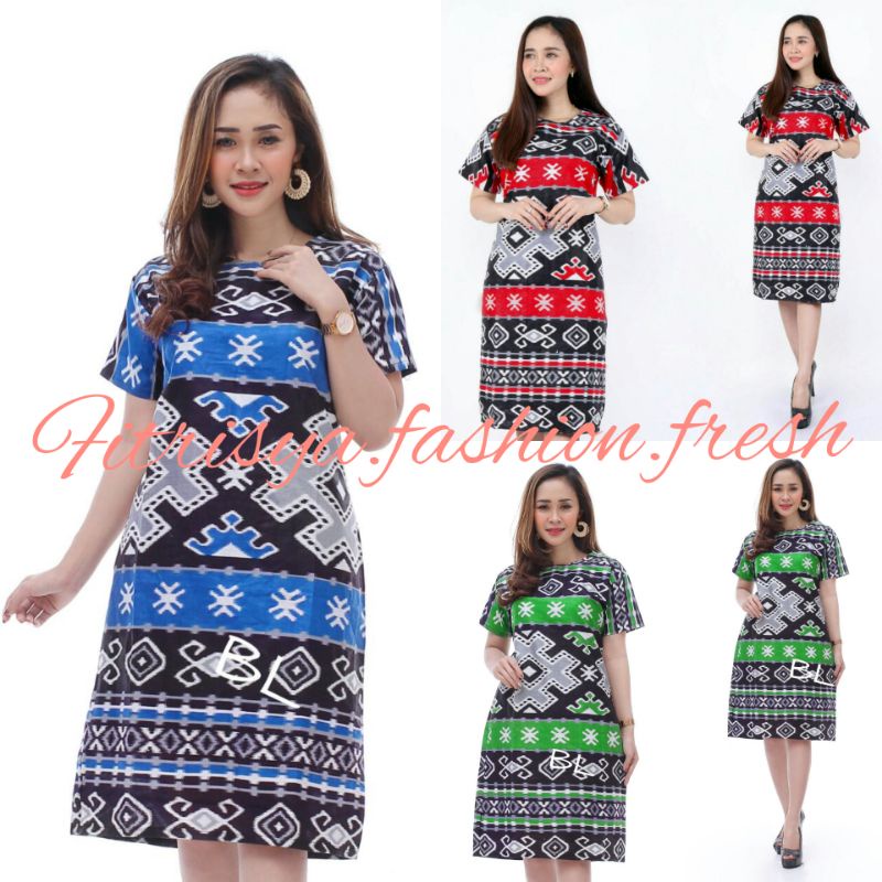 TUNIK DRESS BATIK WANITA JUMBO XXXXL / 4L LENGAN PENDEK MOTIF PALANG KOMBINASI MODEL BARU MURAH