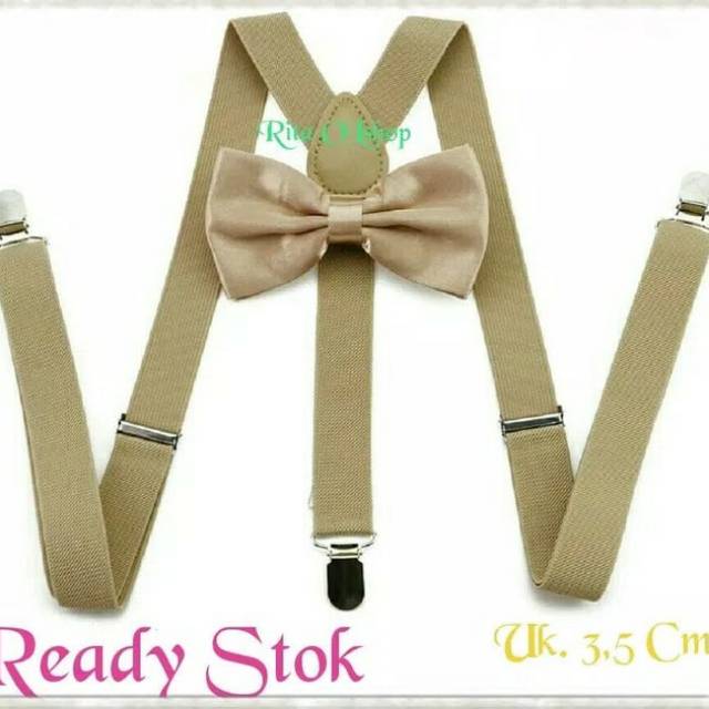 Paket hemat suspender dan dasi kupu kupu , warna cream , kualitas premi