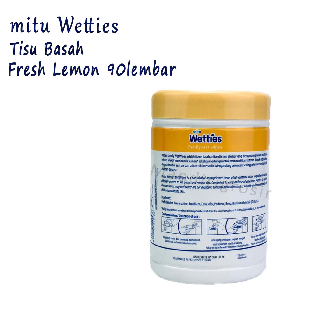 Mitu Wetties / Tisu Basah Botol / Fresh Lemon / isi 90lmbar