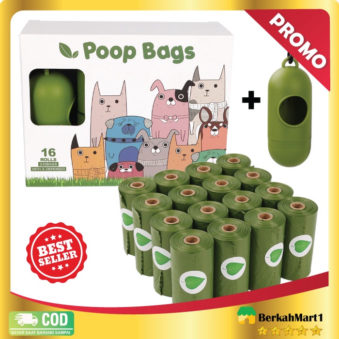 Plastik Kotoran Anjing Poop Bags 16 PCS with Dispenser Plastik wadah kotoran hewan