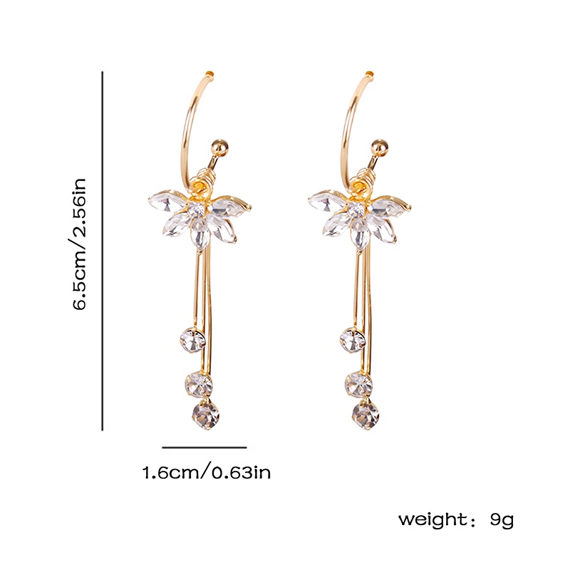 Anting Hoop Panjang Desain Bunga Kristal Rumbai Bahan S925 Silver Needle Untuk Wanita