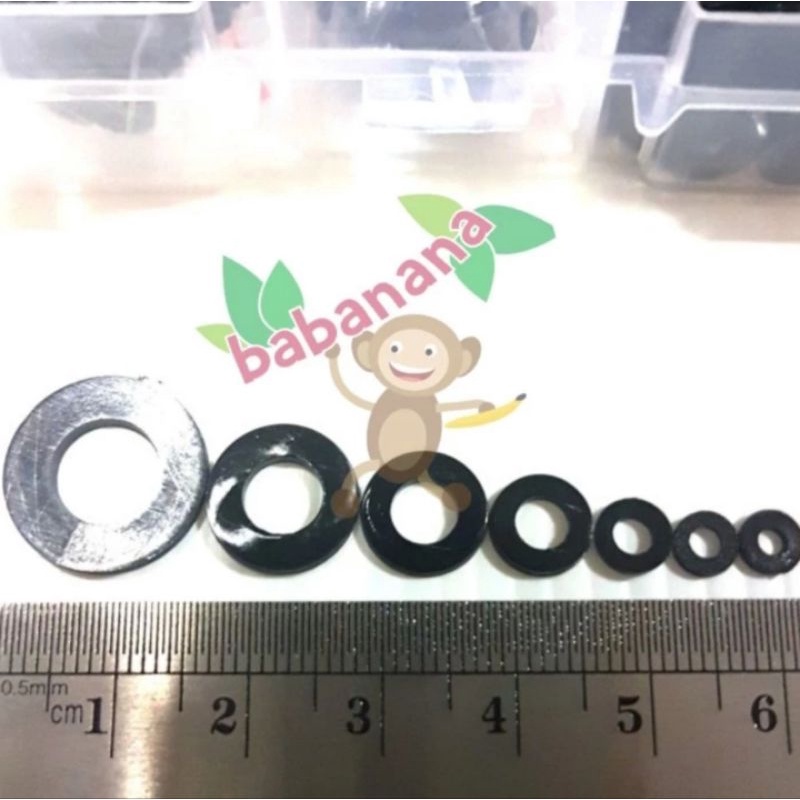 364pcs flat washer nylon ring cincin rata gelang plastik hitam kit set