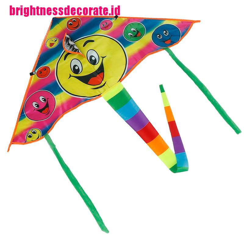 Brightid 1 Set Layang-Layang Motif Smiley Face Ukuran 80x45cm Dengan Tali 50m Untuk Outdoor