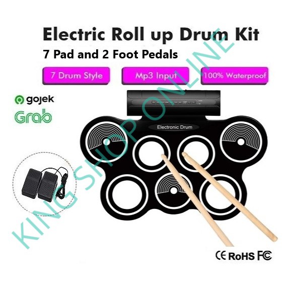 Portable Roll Up Drum Pad electronic Digital drum Set Kit 7 Pad