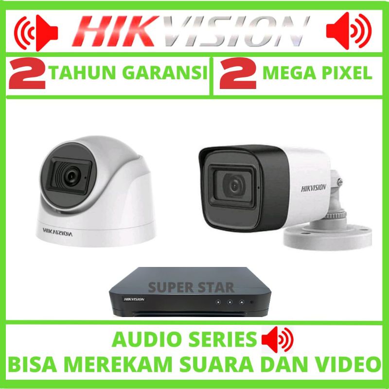 PAKET CCTV HIKVISION 4 CHANNEL 2 KAMERA 2MP AUDIO SERIES BISA MEREKAM SUARA DAN VIDEO KOMPLIT