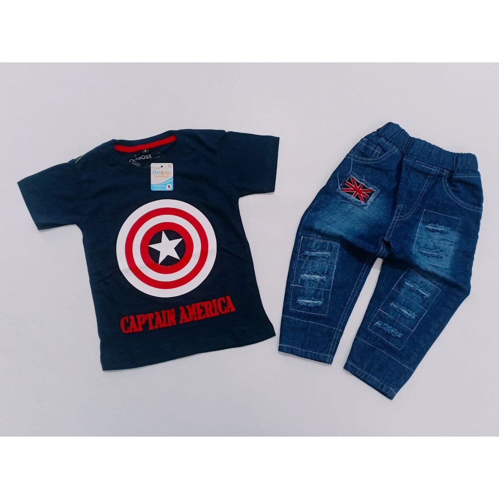 BAJU STELAN ANAK LAKI LAKI KAOS DISTRO DAN CELANA RIPPED BENDERA PPREMIUM OSHBOSS 1-6