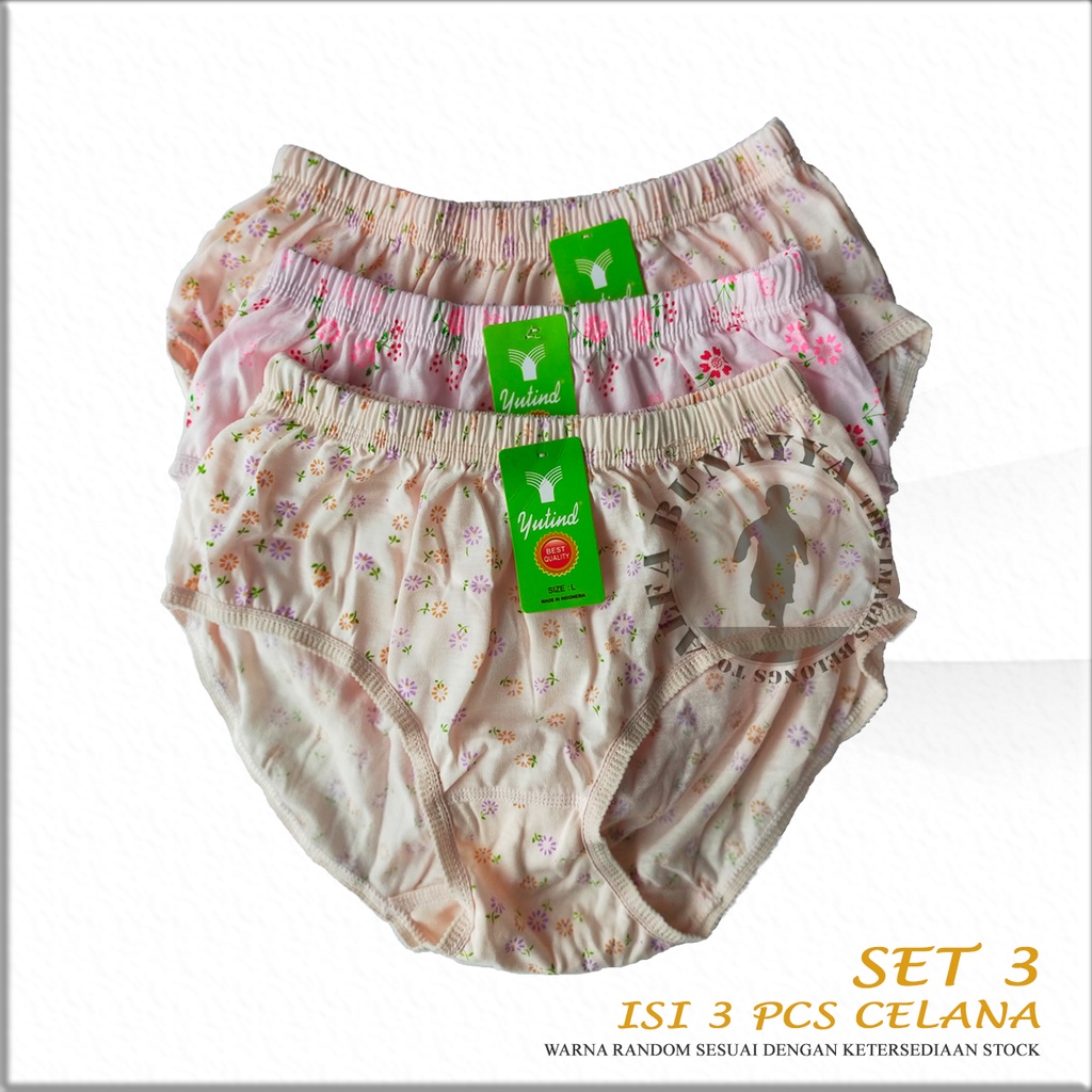 SET ISI 3 Celana Dalam Wanita YUTIND Motif Floral Sablon - CD Underwear