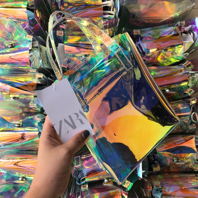 zara holo mini tote bag