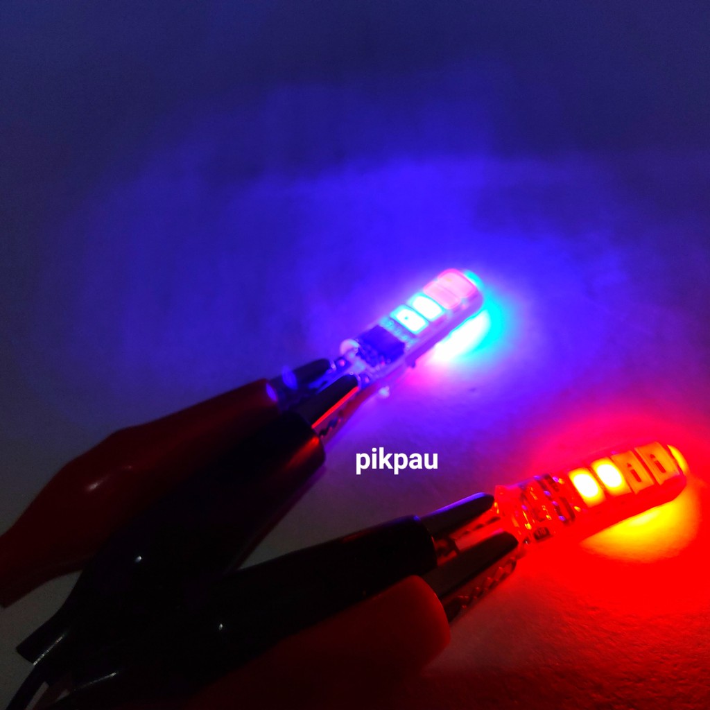 Sepasang Lampu T10 Jelly 8 LED Sein Strobo Warna Senja