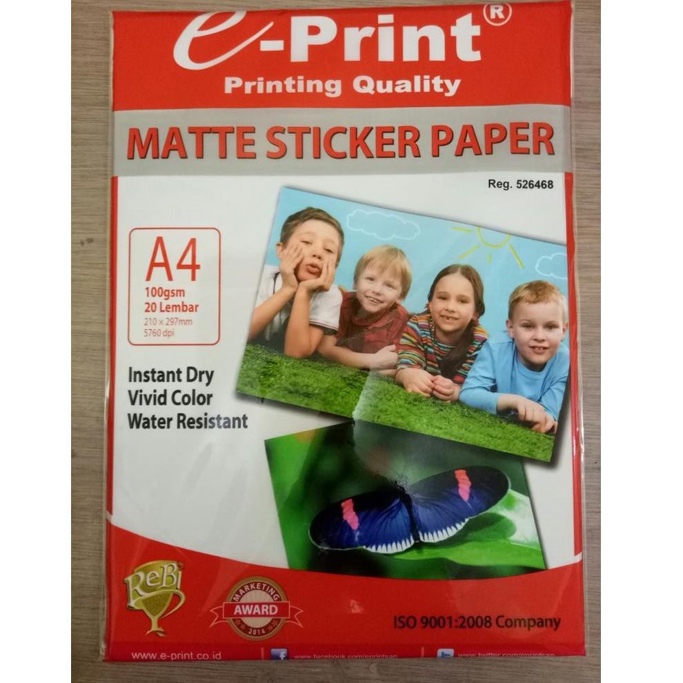 

[PERPACK] Eprint Sticker Matte Paper / Kertas Sticker Matte / Doff A4 100gsm [ORANG&KUPU] (KODE W62)