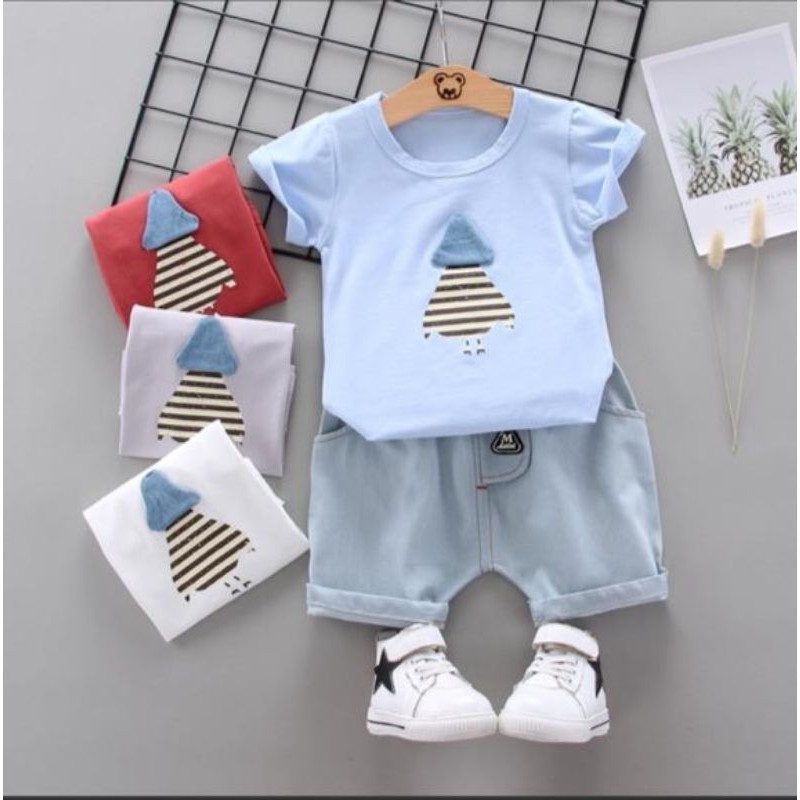 Mamamoli Baju setelan kaos anak laki laki / bayi / baby import/impor lucu hat and shoes mm41