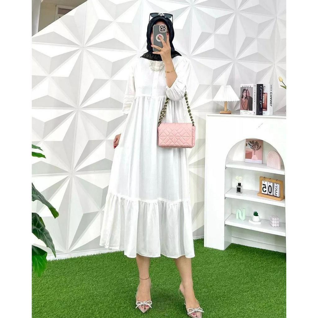 NEW Naya Midi Dress Bahan Polo Linen Premium Busui Fashion Muslim Baju Wanita Terbaru 2023