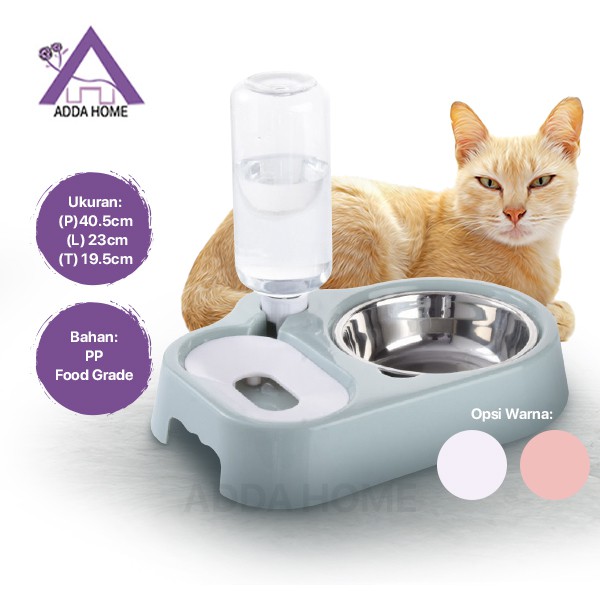 Adda Home - Auto Feeder Dispenser Makan Minum Anjing Kucing Kelinci Mangkuk Stainless 40.5x23x19.5cm