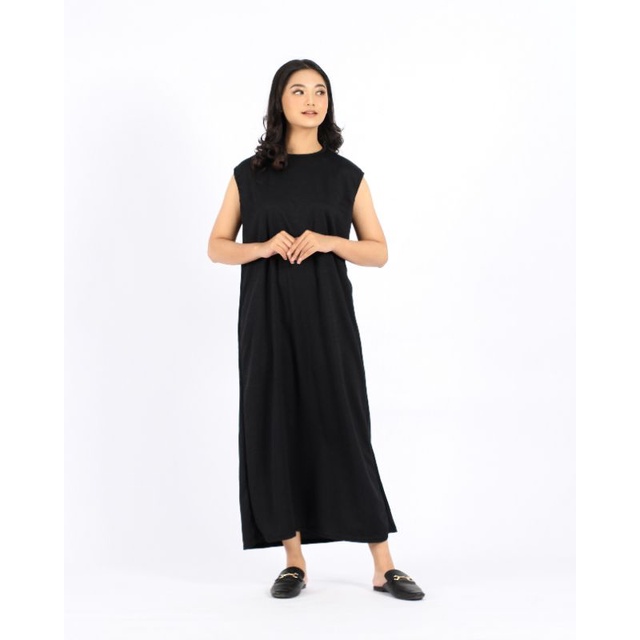 INNER SPAN DRESS HITAM TANPA LENGAN | INNER DRESS PANJANG POLOS | LONG DRESS PANJANG TANPA LENGAN