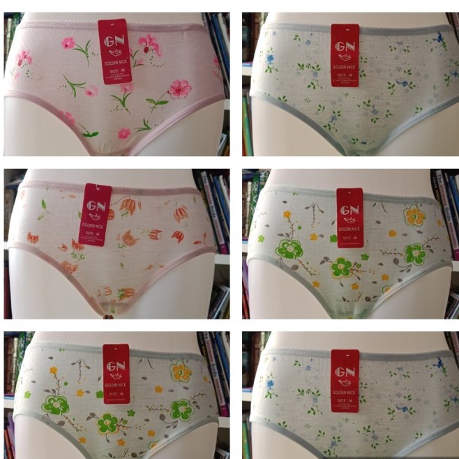 SET 6 Celana Dalam Wanita Motif FLORAL - CD GOLDEN NICK - Pakaian Dalam - Underwear M L XL XXL