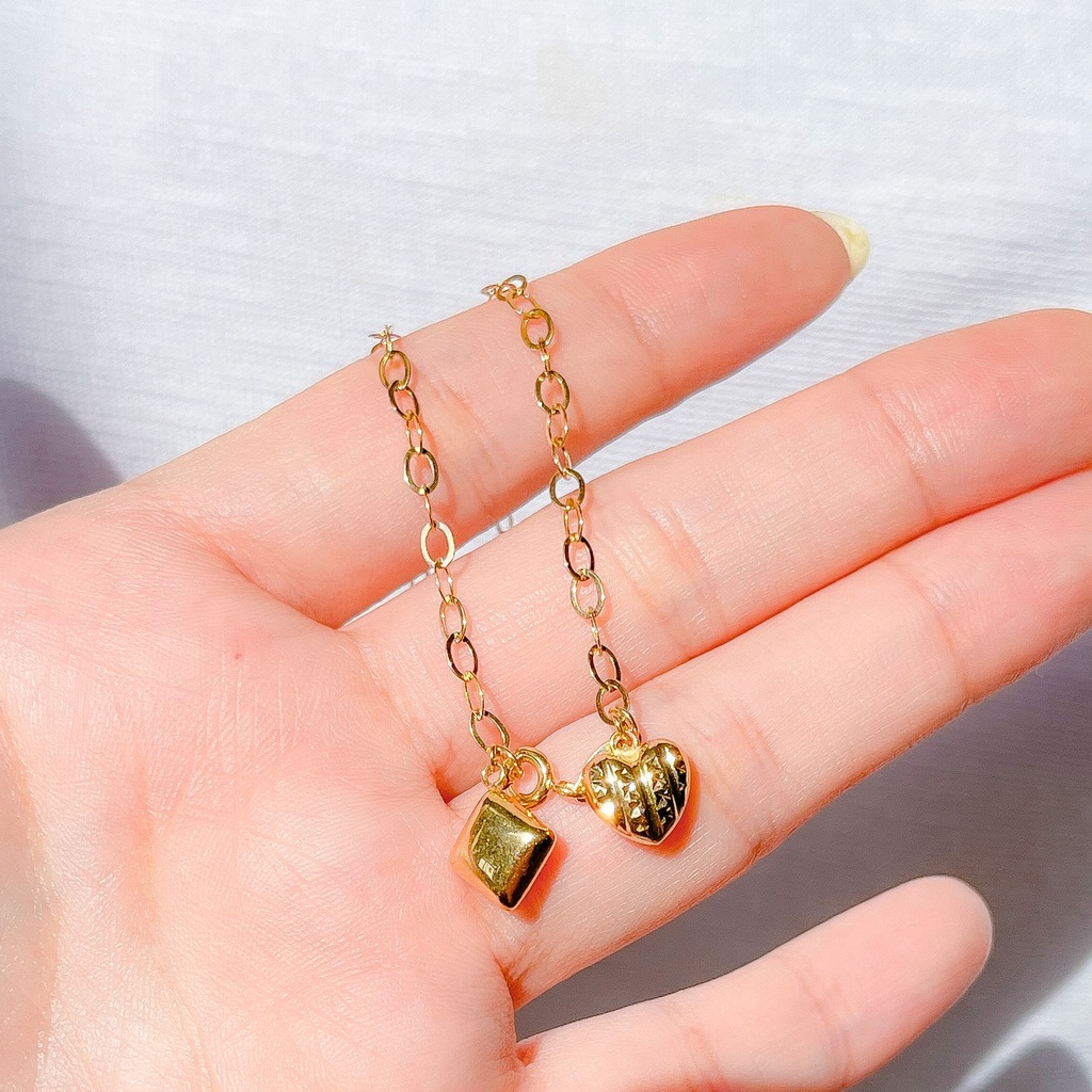 Rantai kaki anak dan dewasa emas asli kadar 700 70 16k beige gold gelang polo tali holo kilat ringan charm segi love dua 2 gram gr g korean stylish