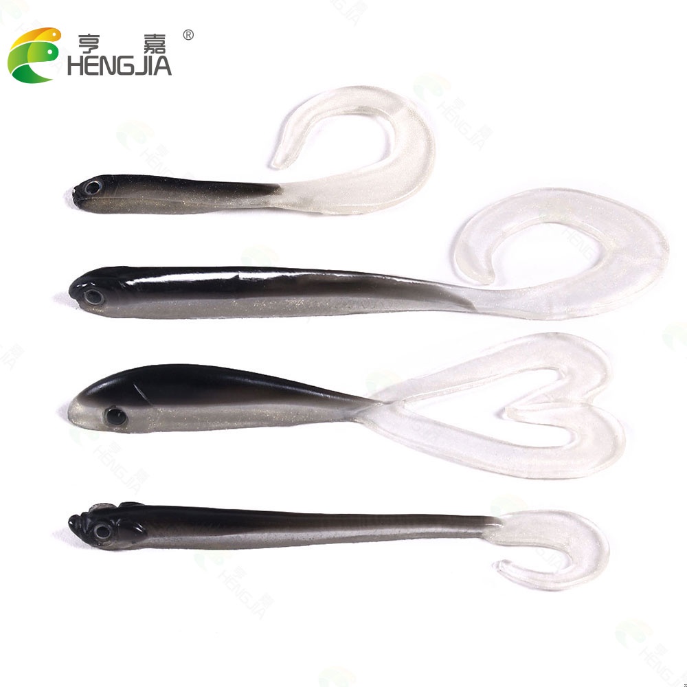 Hengjia 6pcs / Kantong Umpan Pancing Softlure Bentuk Cacing Ekor T 7cm 7.5cm 10cm 11cm 12cm Warna Hitam Putih