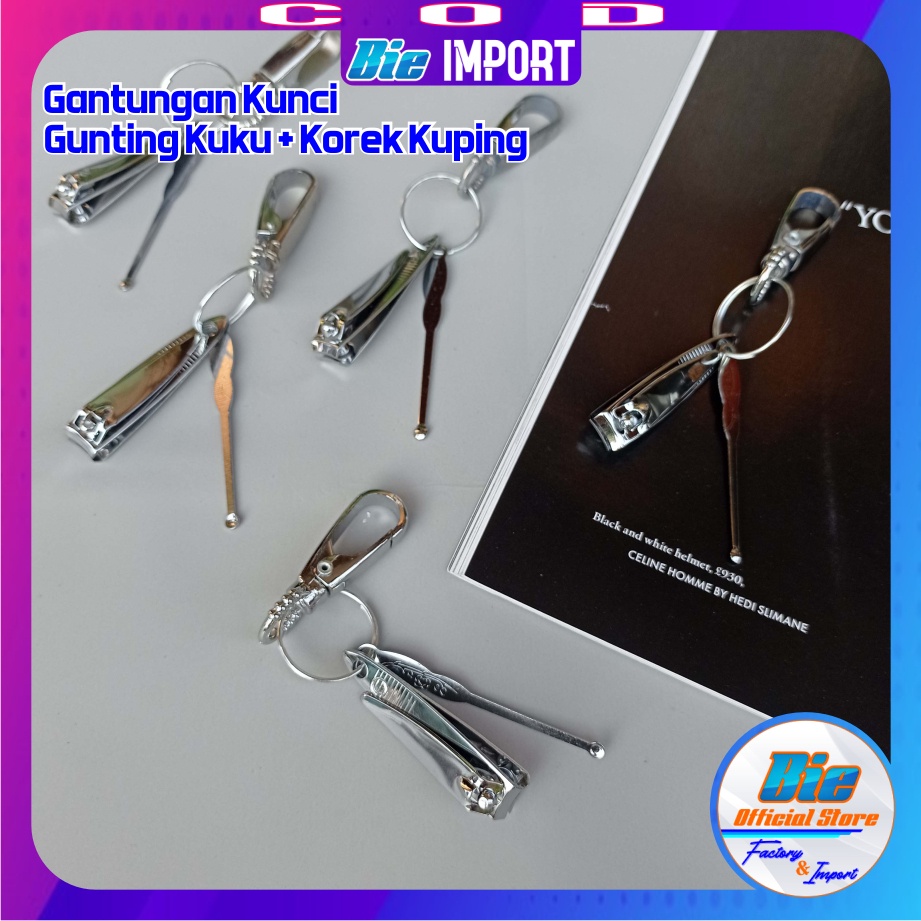 Gantungan Kunci Gunting Kuku + Korek Telinga Stainless Premium Impos