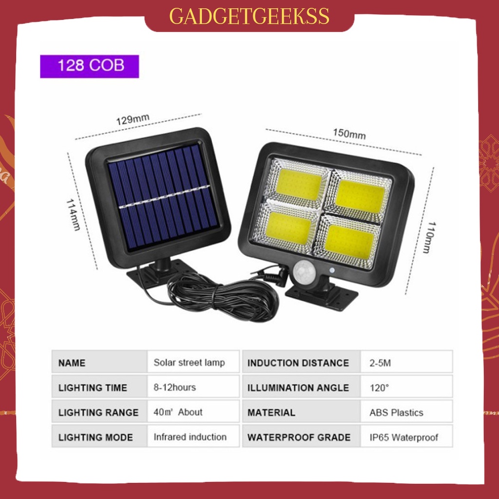 Lampu Solar 128LED Nonstop 3 Mode Lampu Tenaga Surya COB Solar Panel