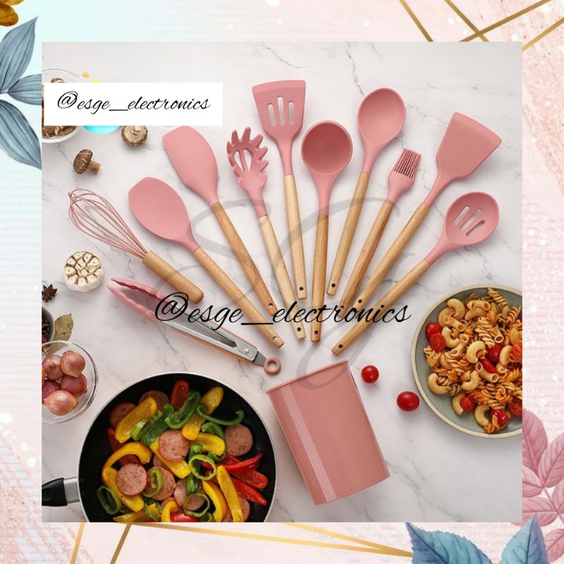 ESGE SET ALAT MASAK SUTIL SPATULA SILIKON 10 IN 1 SET TAHAN PANAS SET ALAT DAPUR MASAM TUMIS SODET SILIKON PERALATAN MASAK SILIKON BPA FREE SENDOK SET KITCHEN UTENSIL SET PERLENGKAPAN MASAK UNIK SPATULA SILICONE ALAT MASAK LENGKAP SENDOK MASAK BRUSH