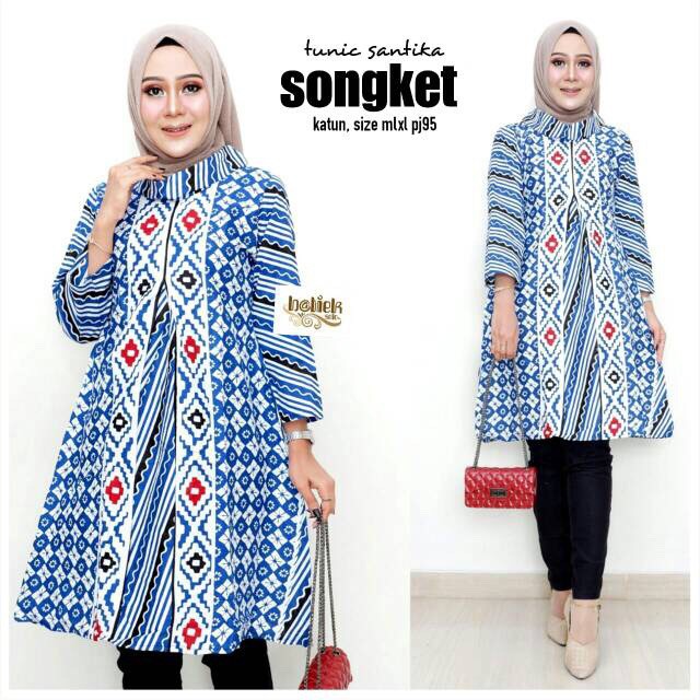 Tunik Santika Songket Batik Etnik Midi Casual Seragam Muslim