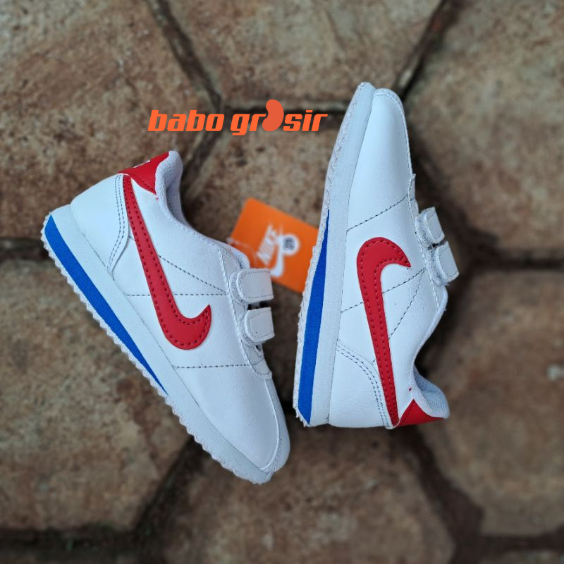 PROMO Sepatu Anak Nike Cortez Kids White Red | Sneakers Anak Laki - Laki dan Perempuan Tanpa Tali Model Velcro, Kualitas Mewah, Harga Murah