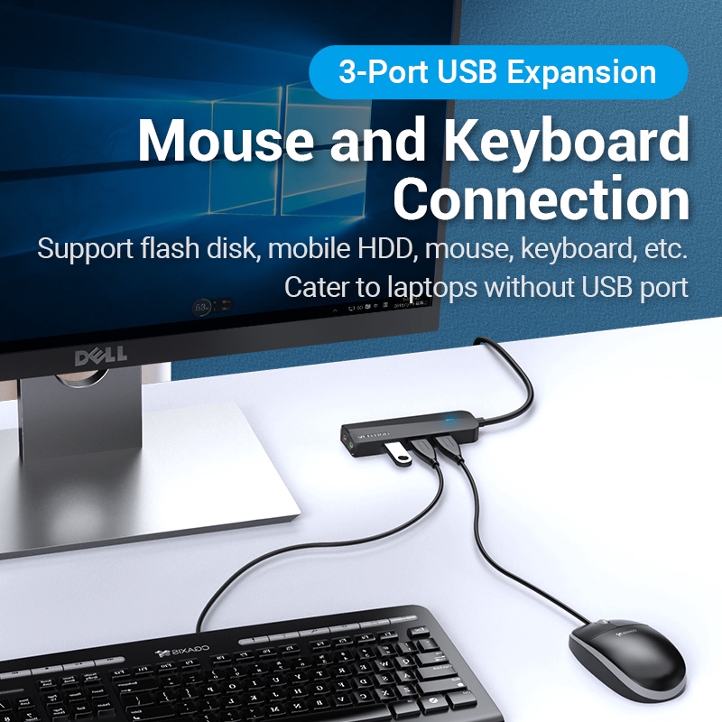 Vention USB Hub Splitter Usb 3.0 3 Port with Sound Card Kecepatan Tinggi 5gbps Dengan Power Supply Untuk Laptop Pc